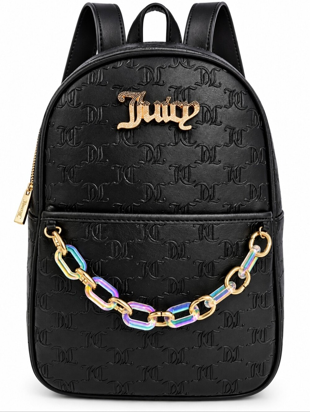 Juicy Couture Black Backpack with Gold Chain Accent